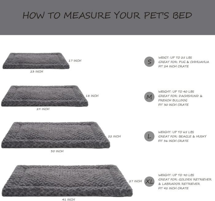 Washable Dog Bed Mat Reversible Dog Crate Pad Soft Fluffy Pet Kennel Beds Dog Sleeping Mattress for Large Jumbo Medium Small Dogs, 35 x 22 Inch, Gray