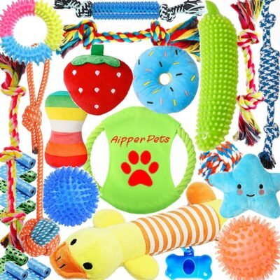 Dog Toys 25 Pack,Puppy Chew Toys for Fun and Teeth Cleaning,Squeak Plush Toys, Squeaky Toy Balls, Tug of War Toys, Puppy Teething Toys, Dog Rope Toys Pack for Puppy to Small Dogs