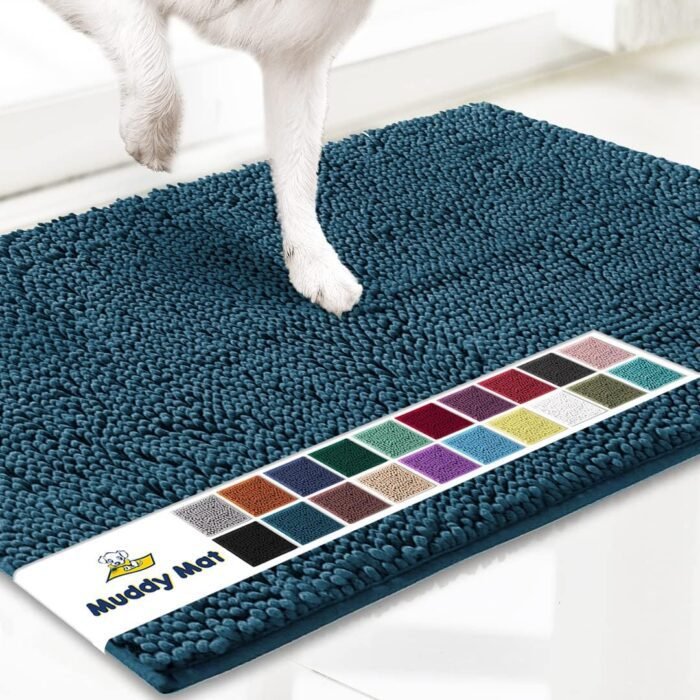 Muddy Mat® Shown on TV–Super Absorbent Microfiber Dog Door Mat for Muddy Paws, Non-Slip Washable Pet Rug, Quick Dry Chenille Entryway Carpet, Machine Washable Indoor Outdoor mat–Atlantic Blue 35"x24"