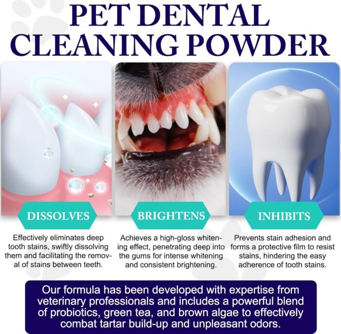 Dog Teeth Cleaning Powder - Dog Dental Powder - Dog Breath Freshener - Targets Tartar & Reduces Plaque & Bad Breath - Teeth Cleaning Made Easy Eliminate - Formulated for Small, Medium, Large Dogs