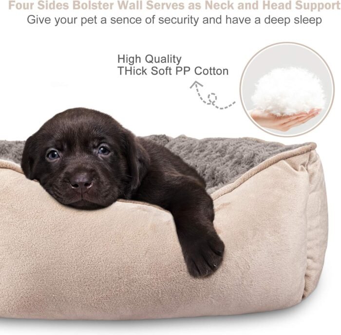 71ilQPJ8LL._AC_SL1500_.jpg JOEJOY Rectangle Dog Bed for Large Medium Small Dogs Machine Washable Sleeping Sofa Non-Slip Bottom Breathable Soft Puppy Bed Durable Orthopedic Calming Pet Cuddler, Multiple Size, Beige