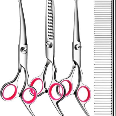 5 in1 Dog Grooming Scissors Kit, Professional Dog Scissors for Grooming with Safety Round Tips, Titanium Coated Grooming Shears for Dogs Cat Pet At Home