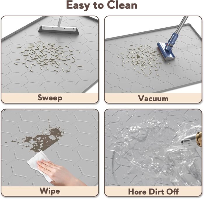 Cat Mat for Litter Box, Large 34" X 22" Cat Litter Mat, Waterproof Silicone Pad for Floor, Gray