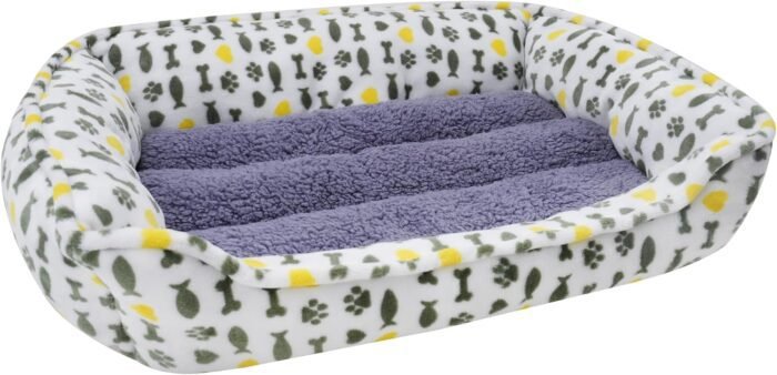 Dog Sofa Bed, Anti-Anxiety Puppy Cuddler Bed for Puppy Dog & Cat, Rectangle Washable Bed with Grey Mattress, Small …