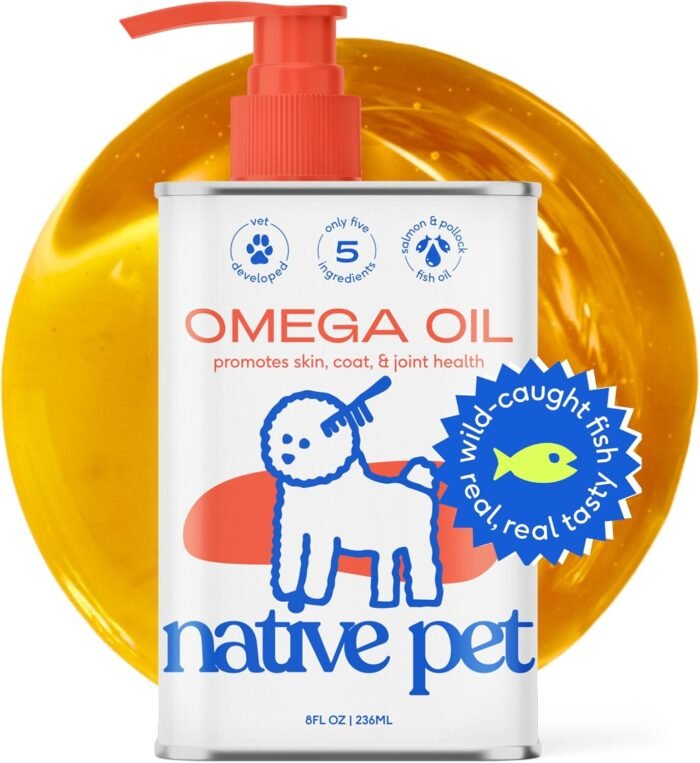 Native Pet Omega 3 Fish Oil for Dogs & Cats - Promotes Healthy Skin, Shiny Coat, & Strong Joints - Made with Wild Alaskan Salmon Oil for Dogs – Tasty, Fast-Absorbing Omega 3 6 9 Liquid Supplement- 8oz