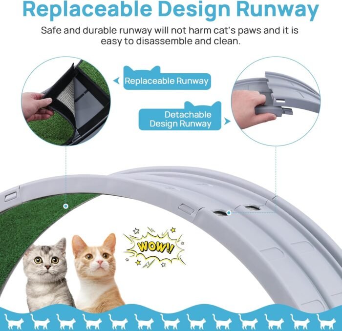 Cat Exercise Wheel, 31.5 Inch Cat Treadmill for Indoor Cats, Cat Running Wheel with Carpeted Runway, Easy to Install & Fitness & Health, Suitable for Most Cats, Plastic Cat Wheel