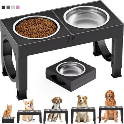 Elevated Dog Bowls Large Breed XiaZ Raised Dogs Bowl Stand Large/Medium Sized Dog 1L Food Water Bowl Stands 5 Heights Adjustable 9/11/12/14in Black Pet Feeder Dish Station