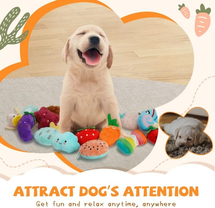 Charming Chorus 20-Pack Squeaky Dog Toys Set - Included 4 Dog Bags, Plush Puppy Toys with Irresistibly Cute Characters for Small Dogs, Interactive Dog Squeak Toys for Dog Fun&Teeth Cleaning