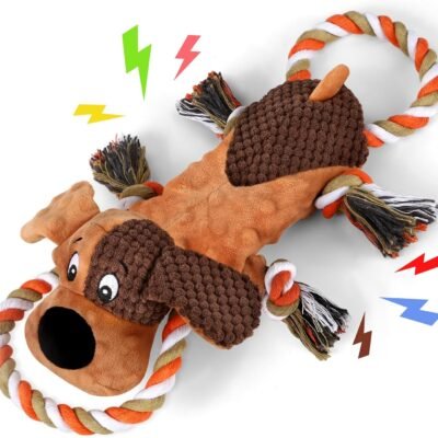 Squeaky Dog Toys, Tug of War Dog Toy for Large Dogs, Plush Puppy Toys with Pull Rope, Interactive Dog Toys for Small, Middle, and Big Dogs