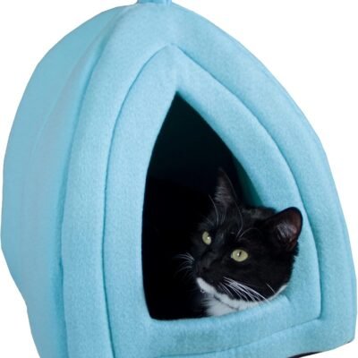 Cat House - Indoor Bed with Removable Foam Cushion - Pet Tent for Puppies, Rabbits, Guinea Pigs, Hedgehogs, and Other Small Animals by PETMAKER (Blue)