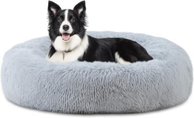 ELSKER&HOME Calming Dog Bed,Donut Washable Warming Soft Round 39 inches Dog Beds for Large Dogs,Anti-Anxiety Fluffy Plush Cushion Bed Fits up to 120 lbs Pets
