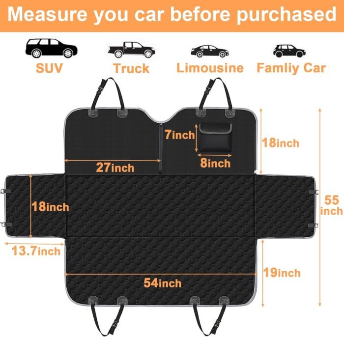 Mancro Dog Car Seat Cover for Back Seat, Waterproof Car Seat Protector for Dogs with Side Flaps, Scratchproof Dog Backseat Cover, Dog Hammock with Nonslip Bottom for SUVs, Standard(54" Wx55 L)