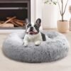 JOLLYVOGUE Small Calming Dog Bed, Anti-Anxiety Donut Cuddler Cat Bed with Anti-Slip Bottom, Fluffy Faux Fur Machine Washable Pet Cushion for Small Medium Dog & Cat, 20"