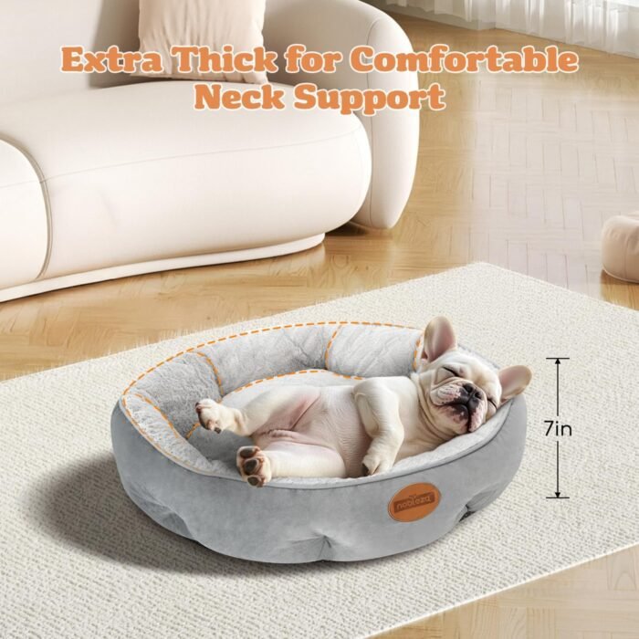 Nobleza Dog Bed Medium Size Dog, Plush Anti Anxiety Donut Round Orthopedic Dog Bed for Sleeping, Supportive Washable Calming Warming Soft Non-Slip Cat Beds for Indoor Cats Washable, 28in, Light Grey