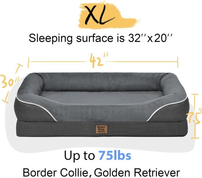 Washable Orthopedic Large Dog Bed - Removable Orthopedic Foam Dog Beds with Bolsters Waterproof Large Dog Bed and Non-Slip Bottom Extra Large Dog Bed Sofa