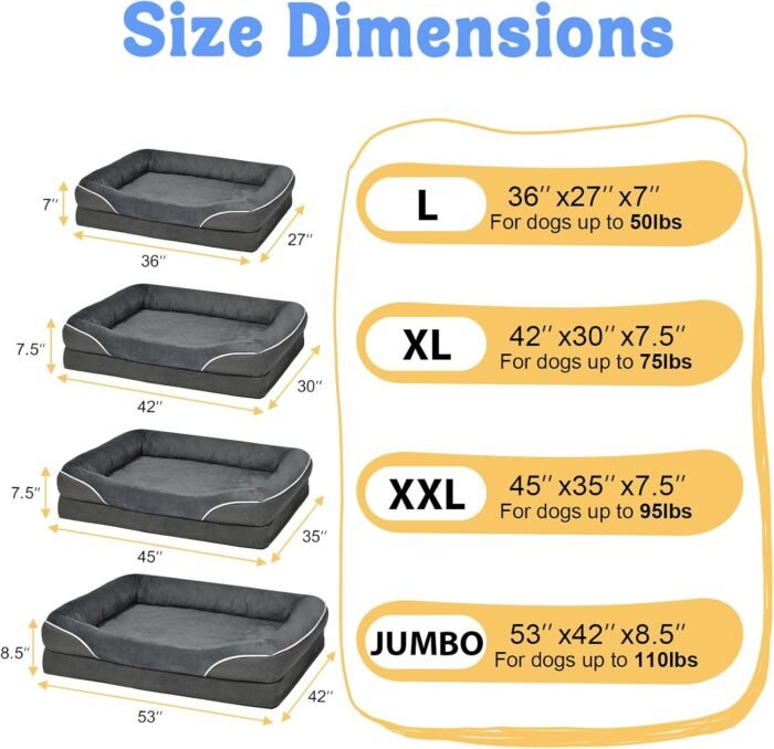 Washable Orthopedic Large Dog Bed - Removable Orthopedic Foam Dog Beds with Bolsters Waterproof Large Dog Bed and Non-Slip Bottom Extra Large Dog Bed Sofa
