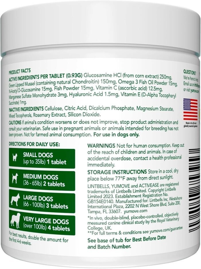 Hip and Joint Supplement - 120 Tablets for Dogs with Glucosamine, Chondroitin, MSM, Omega 3, Hyaluronic Acid, Green Lipped Mussel, & Fish Oil for Dogs - Joint Support Supplement - Senior Dogs