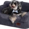 Hollypet Fluffy Plush Dog Cat Pet Couch Soft Calming Sofa Bed for Medium Small Cats and Dogs, Gray, M