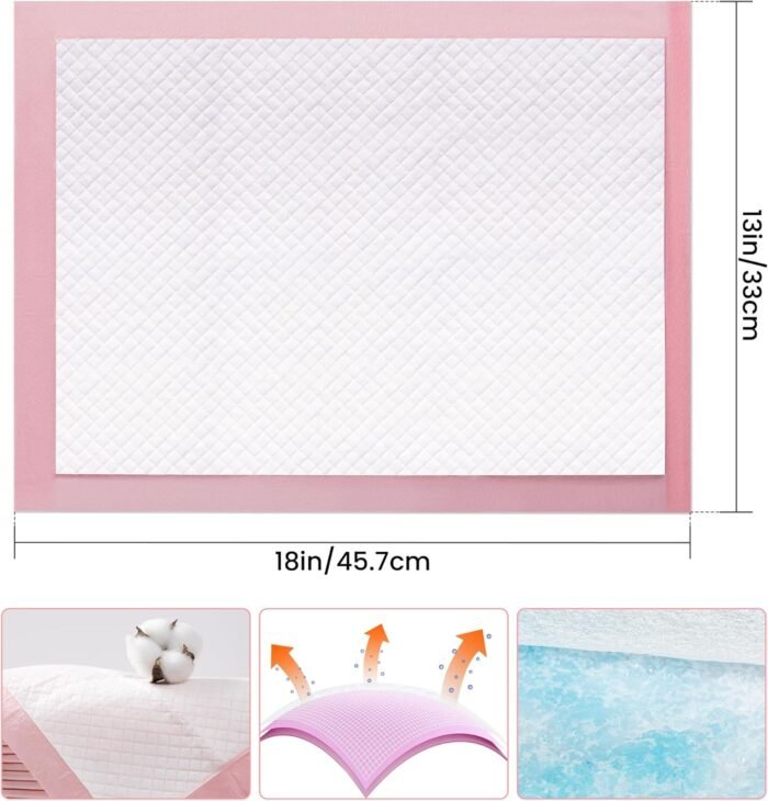 Pet Toilet Training Pads 100Count Disposable Puppy Pee Pads 18" x 13" for Dogs, Ultra Absorbent|Quick Dry|Leak-Proof Pet Potty Pads for Dog, Cat, Rabbits and Guinea Pigs (Pink)