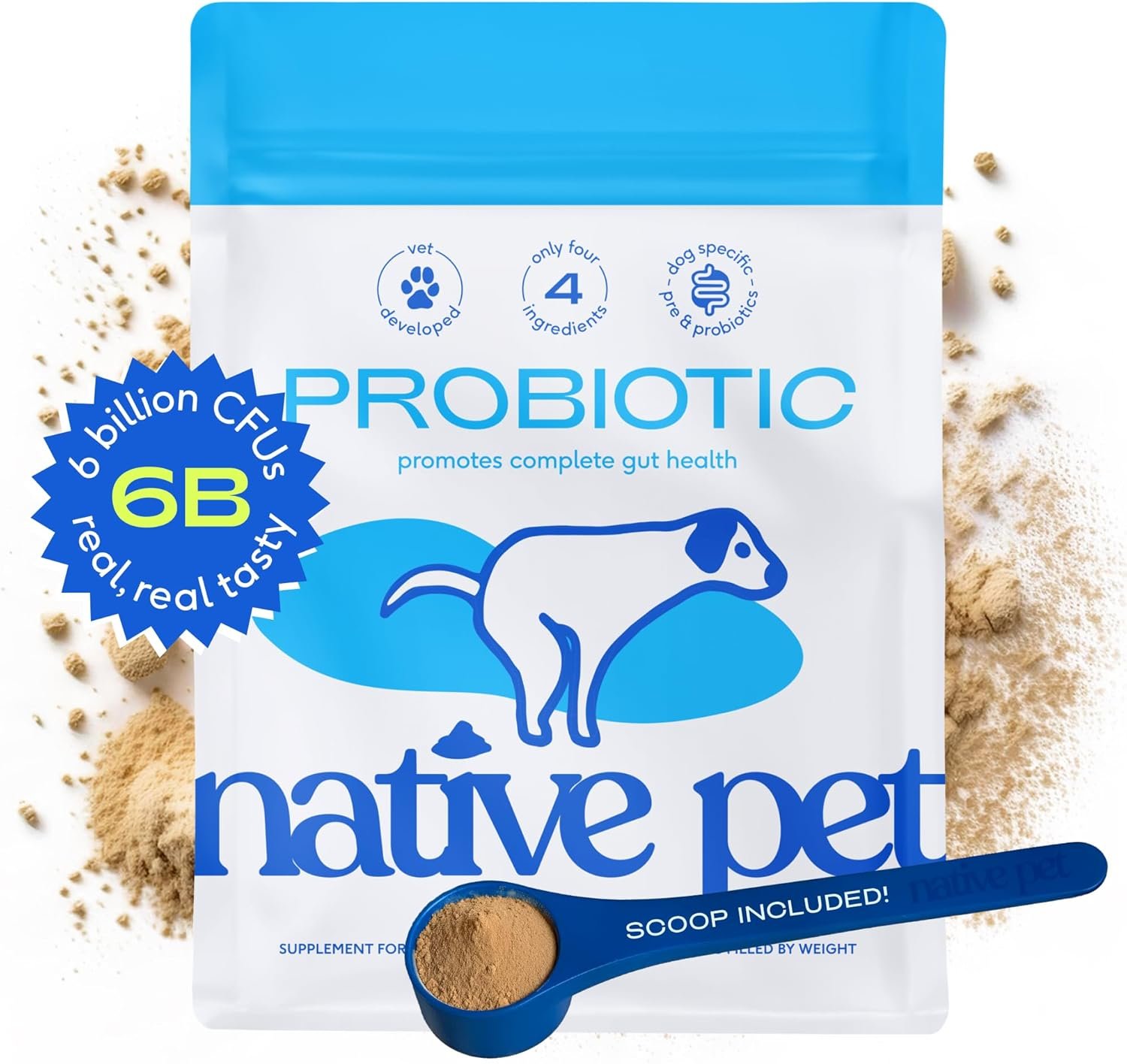 Native Pet Probiotics for Dogs – Dog Probiotics Powder for Digestive Health, Gut Support, & Immune Boost – Vet-Formulated Powder for Maximum Potency with Digestive Enzymes & Prebiotics – 240 Scoops