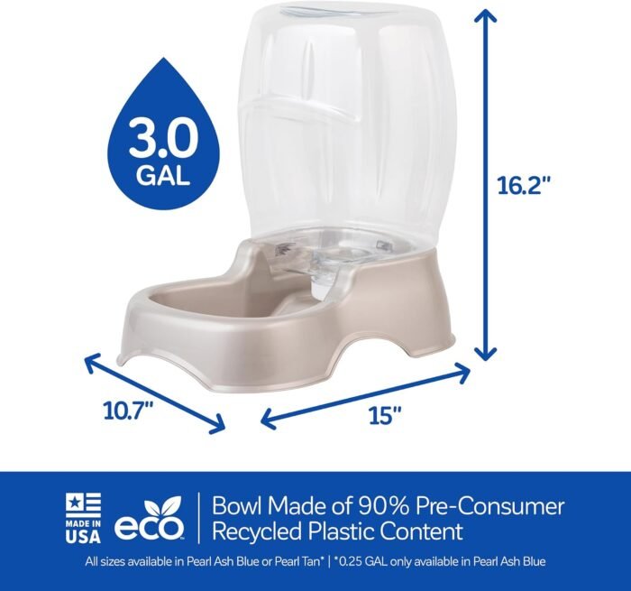 Petmate Pet Cafe Cat and Dog Water Dispenser - Water Bowl for Cats and Dogs, USA Made, 3 GAL, Pearl Tan