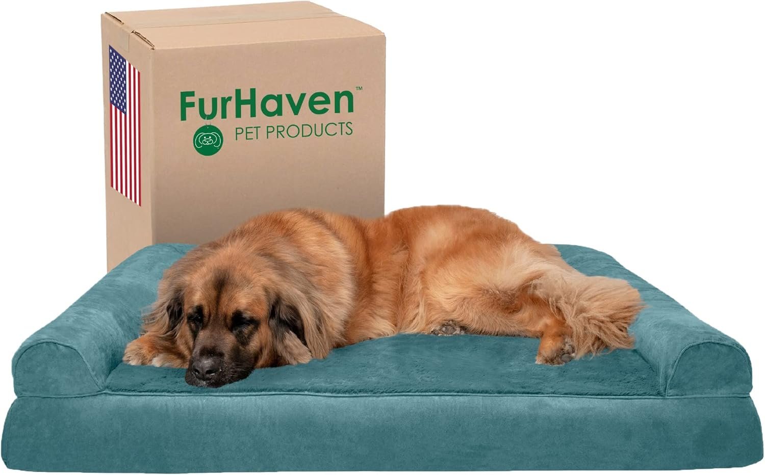 Furhaven Orthopedic Dog Bed for Large Dogs w/ Removable Bolsters & Washable Cover, For Dogs Up to 125 lbs – Plush & Suede Sofa – Deep Pool, Jumbo Plus/XXL