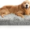 MIHIKK Large Dog Bed, Orthopedic Egg Crate Foam Dog Bed with Removable Washable Cover, Waterproof Dog Mattress Nonskid Bottom, Comfy Anti Anxiety Pet Bed Mat, 35x22 inch, Gray