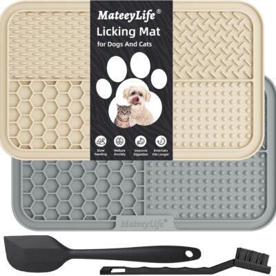 MateeyLife 2PCS Large Lick Mat for Dogs with Suction Cups, Slow Feeder Dog Bowls, Dog Lick Mat for Anxiety Relief, Dog Toys to Keep Them Busy, Dog Enrichment Toys for Bathing, Cat Lick Pad for Boredom