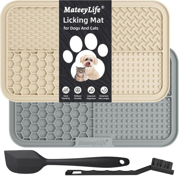 MateeyLife 2PCS Large Lick Mat for Dogs with Suction Cups, Slow Feeder Dog Bowls, Dog Lick Mat for Anxiety Relief, Dog Toys to Keep Them Busy, Dog Enrichment Toys for Bathing, Cat Lick Pad for Boredom
