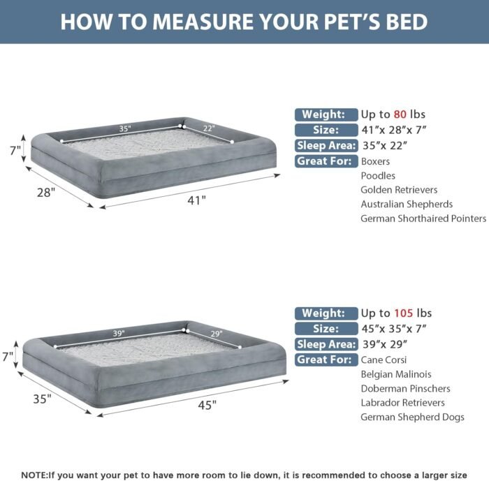 WNPETHOME Orthopedic Dog Beds for Large Dogs, Extra Large Waterproof Dog Couch with Removable Washable Cover & Anti-Slip Bottom, XL Dog Crate Bed with Sides