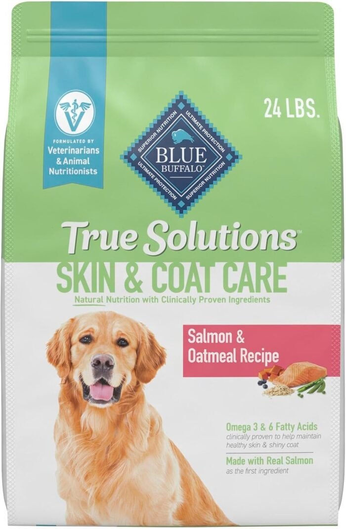 Blue Buffalo True Solutions Skin & Coat Care Natural Dry Dog Food for Adult Dogs, Salmon, 24-lb. Bag