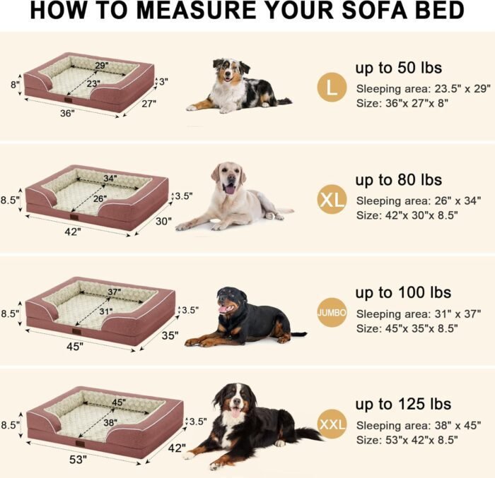 Orthopedic XL Dog Bed for Extra Large Dogs, Waterproof Memory Foam Dog Beds with Sides, Non-Slip Bottom and Egg-Crate Foam Big Dog Couch Bed with Removable Washable Cover(X-Large,Pink)