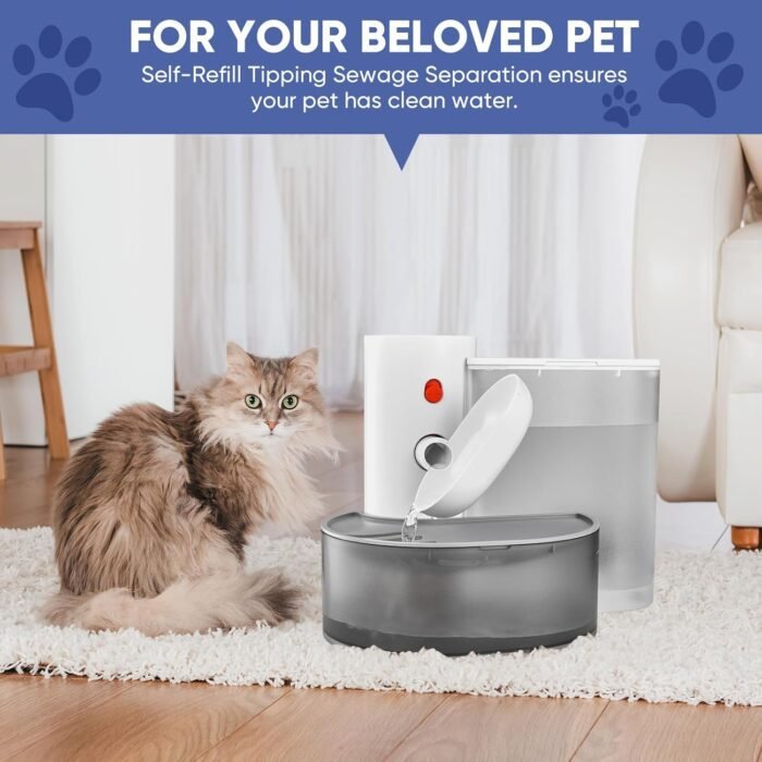 Saker Automatic Pet Water Fountain,2025 Upgraded Pet Water Fountain No Filter,Cat Water Dispenser Wireless Pour-Over,3L/106oz Ultra-Quiet Design,Pet Gravity Water Dispenser for Cat