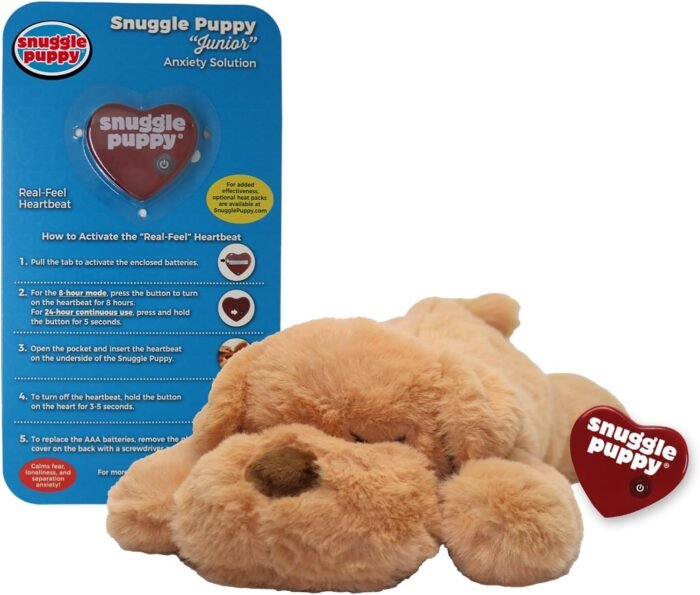 Original Snuggle Puppy Junior. Pet Anxiety Relief and Calming Aid, Comfort Toy for Behavioral Training in Biscuit