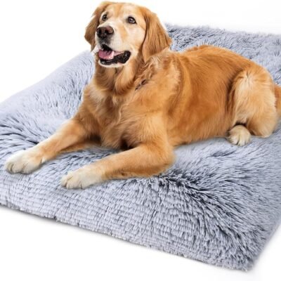 Vonabem Large Dog Bed Crate Pad 36 inch, Washable Pet Crate Beds Large Medium Small Sized Dogs, Deluxe Plush Anti-Slip Dog Mats for Sleeping, Soft Kennel Pad 35 * 23 inch Grey