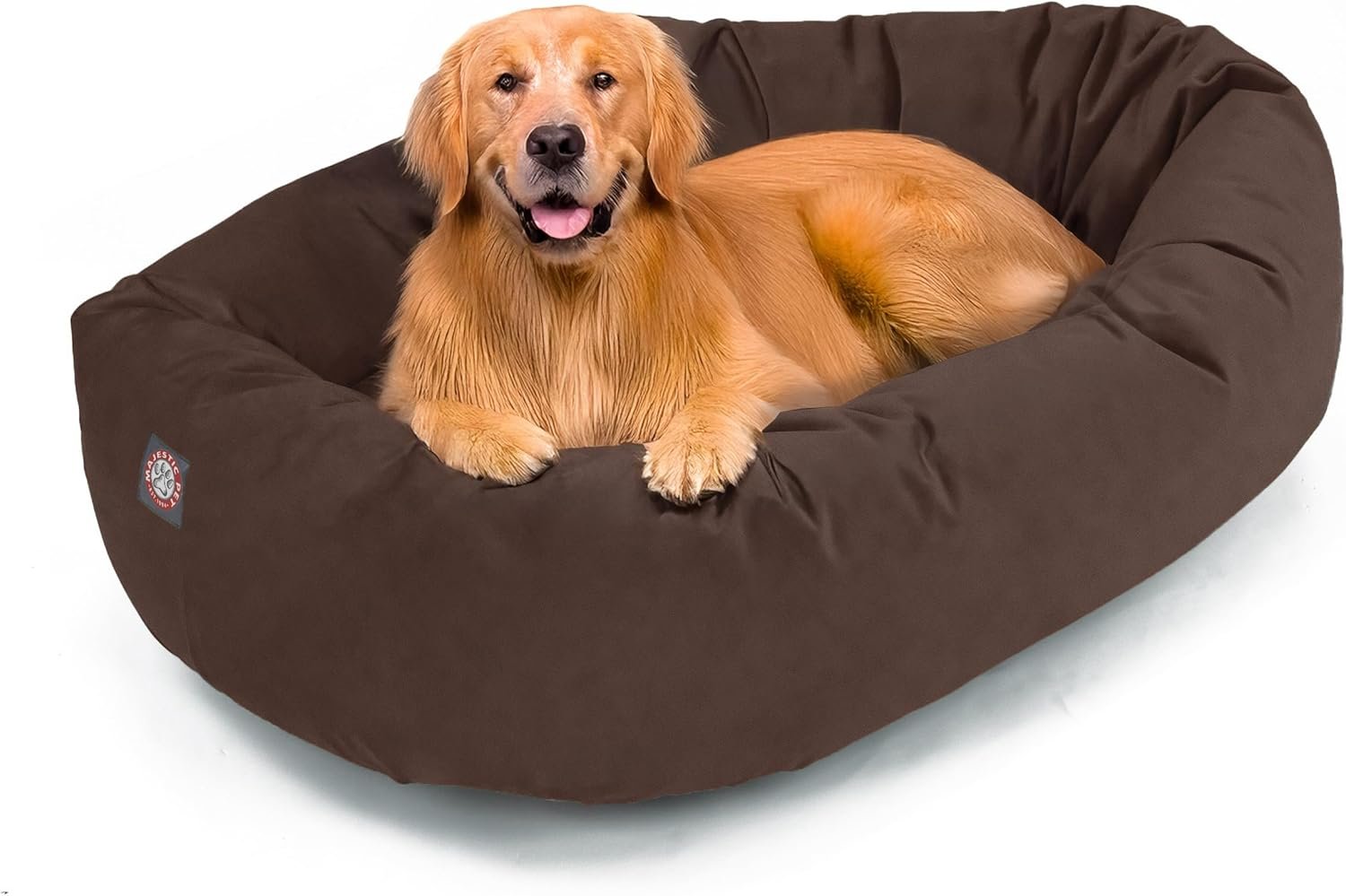 Majestic Pet 40 Inch Suede Shredded Memory Foam Mix Calming Large Dog Bed Washable 40 x 29 x 9 (Inch) – Cozy Soft Round Donut Dog Bed with Spine for Head Support – Pet Bed Chocolate