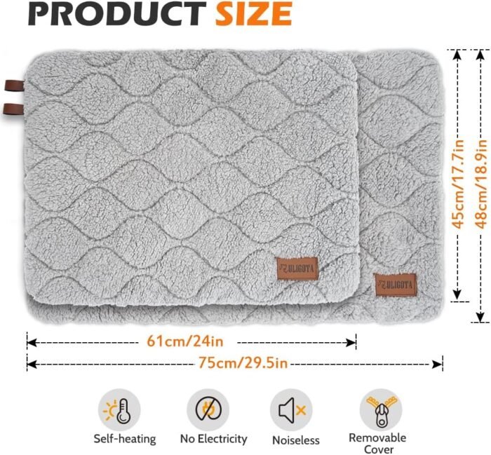 Self Warming Cat Bed Self Heating Cat Dog Mat 24 x 18 inch Soft & Fluffy Cat Bed Noiseless Thermal Pet Pad for Indoor Outdoor Pets with Removable Cover Non-Slip Bottom (24"L x 18"W x 1.2"Th)