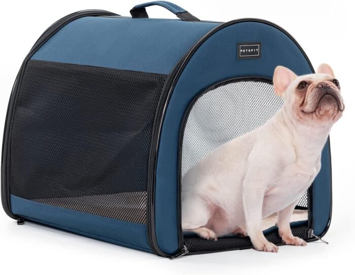 PETSFIT Soft Sided Dog Crate, Travel Dog Crate - 19 Inch Lightweight, Roomy, Easy to Set Up, Portable Pop Up Dog Carrier with Thick Mat, Sturdy Portable Dog Crate Navy Blue