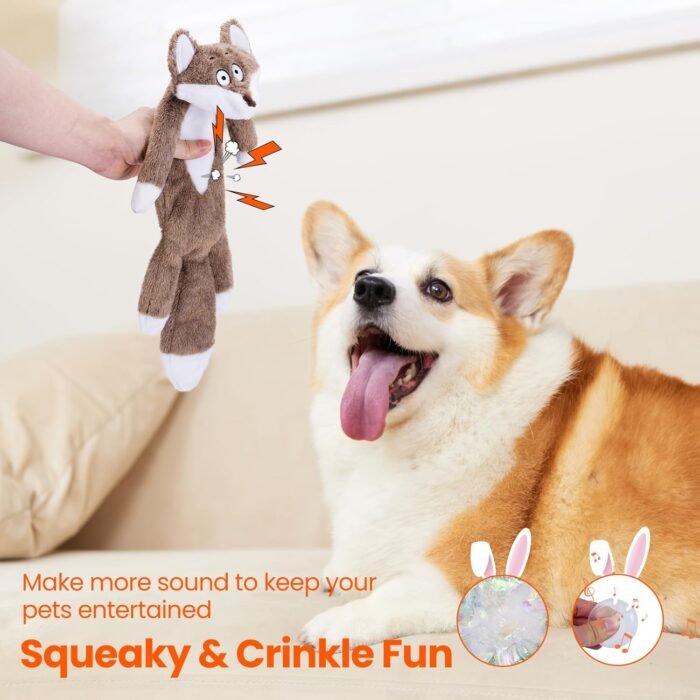 HGB Squeaky Dog Toys, No Stuffing Crinkle Plush Dog Toys to Keep Them Busy & Puppy Teething for Large, Medium, Small Breed, Easter Cute Bunny & Redfox