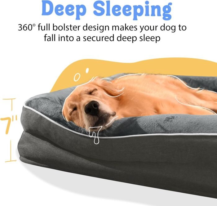 Washable Orthopedic Large Dog Bed - Removable Orthopedic Foam Dog Beds with Bolsters Waterproof Large Dog Bed and Non-Slip Bottom Extra Large Dog Bed Sofa