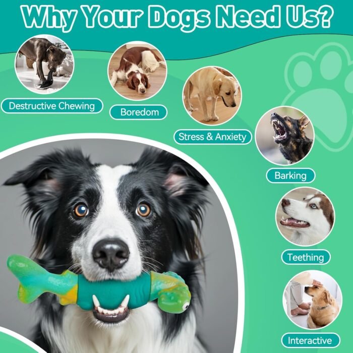 Dog Toys for Aggressive Chewers, Interactive Dog Chew Toys for Large Dogs, Indestructible Squeaky Dog Toys to Keep Them Busy, Tough Dog Toys for Medium/Large Breed Dogs (Green)