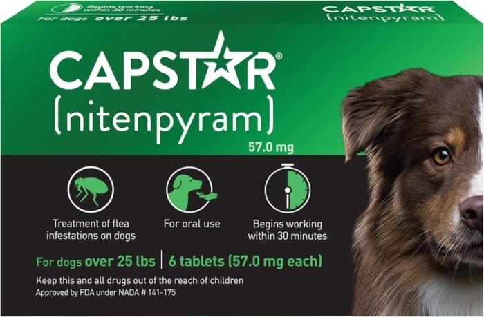 CAPSTAR Oral Flea Treatment for Dogs, Fast Acting Tablets Start Killing Fleas in 30 Minutes, Medium & Large Dogs (Over 25 lbs), 6 Doses