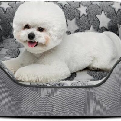 SIWA MARY Rectangle Dog Bed for Small Medium Dogs, Calming Dog Bed Small Size Dog, Orthopedic Dog Sofa Bed, Washable Soft Calming Sleeping Dog Soft Puppy Bed, Anti-Slip Bottom, Grey, S (20"x 19"x 6")