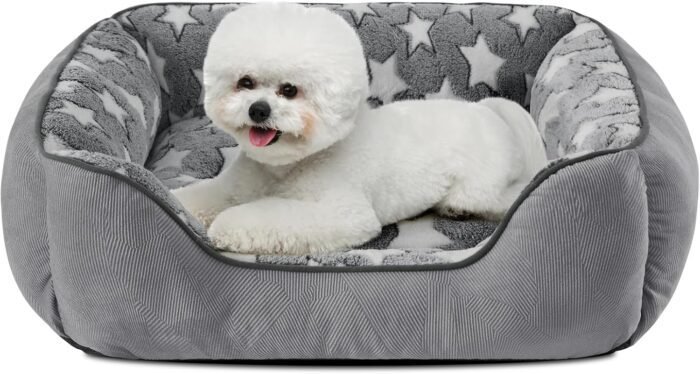 SIWA MARY Rectangle Dog Bed for Small Medium Dogs, Calming Dog Bed Small Size Dog, Orthopedic Dog Sofa Bed, Washable Soft Calming Sleeping Dog Soft Puppy Bed, Anti-Slip Bottom, Grey, S (20"x 19"x 6")
