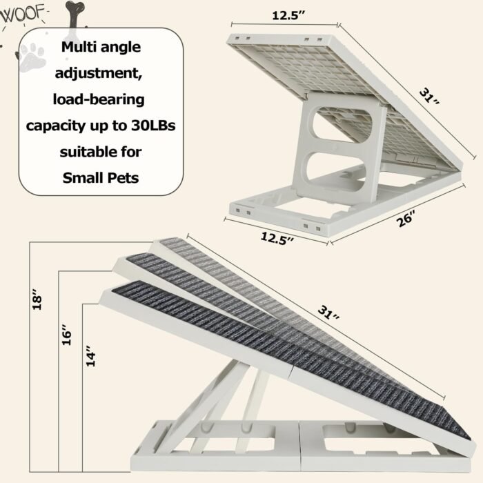 Adjustable Dog Ramp Bed for Small Pets Folding Collapsible Cat Ramps with Non Slip Carpet Portable Indoor Puppy Ramp for Sofa,Chair