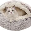 Calming Dog Beds & Cat Cave Bed with Hooded Cover,Removable Washable Round Beds for Small Medium Pets,Anti-Slip Faux Fur Fluffy Coved Bed for Improved Sleep,Fits up to 15/25 lbs (Small,20"x20")