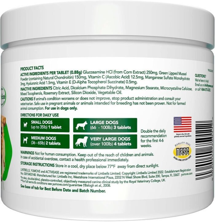 Hip and Joint Supplement for Dogs with Glucosamine, Green Lipped Mussel, Chondroitin, MSM, Omega 3 & Hyaluronic Acid - Joint Support Supplement - for Adult Dogs 300 Tablets