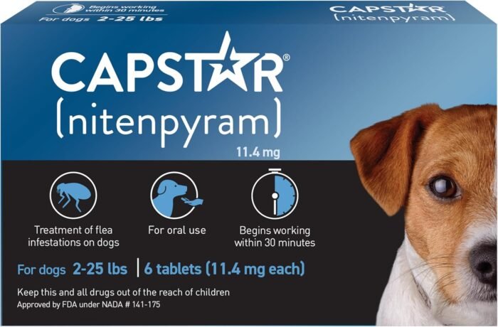 Capstar(nitenpyram) for Dogs Fast-Acting Oral Flea Treatment for Dogs 2-25 lbs, Vet-Recommended Medication Tablets Start Killing in 30 Minutes, 6 Doses