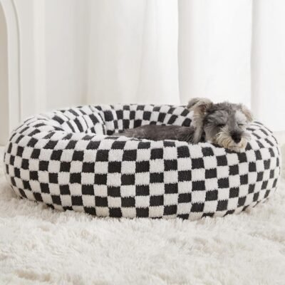 BFPETHOME Donut Dog Beds for Small Dog, Round Cat Beds for Indoor Cats, Calming Pet Bed for Puppy and Kitty with Non-Slip Bottom, Cute Fancy Dog Bed Machine Washable Plush Fabric