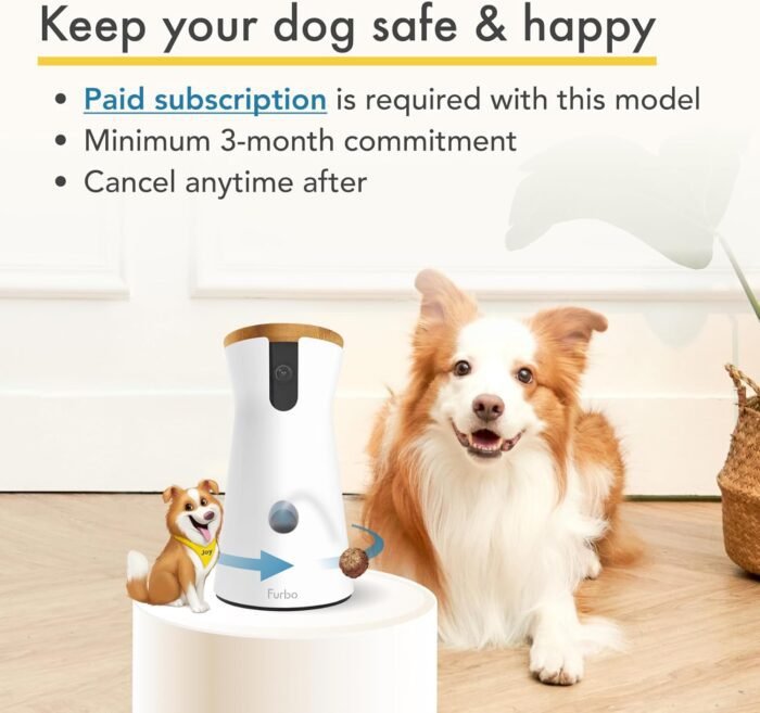 Furbo 360° Dog Camera + Nanny Bundle: Home Security & Dog Safety Alerts, Rotating Pet Treat Dispenser Camera with Speaker, Smart Home Indoor Cam w Phone App (Additional Subscription Required at Setup)